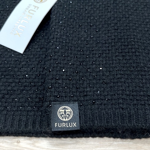 NWT FURLUX Wool/Cashmere Black Infinity Scarf Rhinestones - Picture 5 of 9